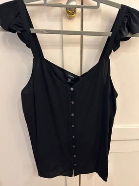 NWT Theory Black 100% silk Ruffle-Strap Button-Front Camisole, large